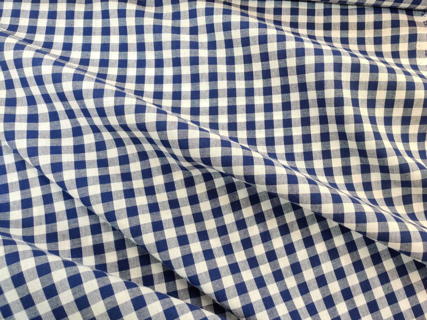 Blue and white checked fabric